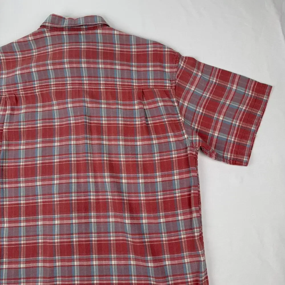Chaps Ralph Lauren Plaid Button-Up Shirt Hemp Cotton Coral 90s Y2K Large